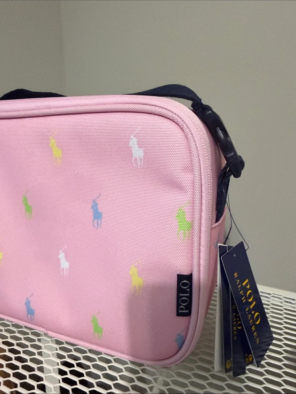 Ralph Lauren Pink Pouch Lunch bag with Multicolor Pony Motif